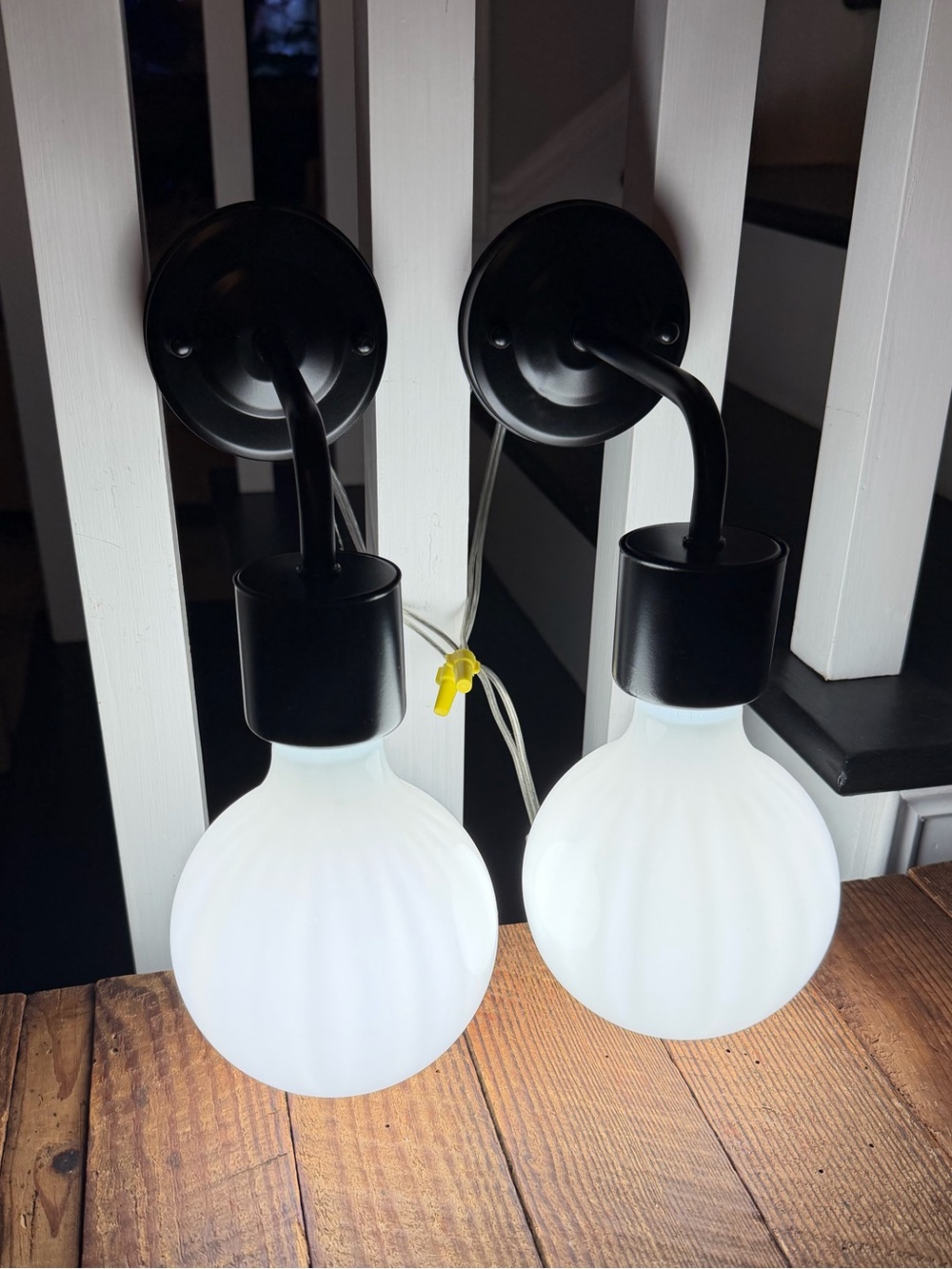 Custom Black and White MCM Wall Sconce Pair